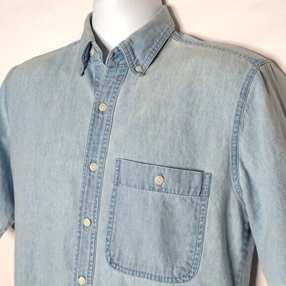 Faded Glory Light Wash Worn Look Y2K Short Sleeve Button Up Shirt Men Small - Picture 3 of 8
